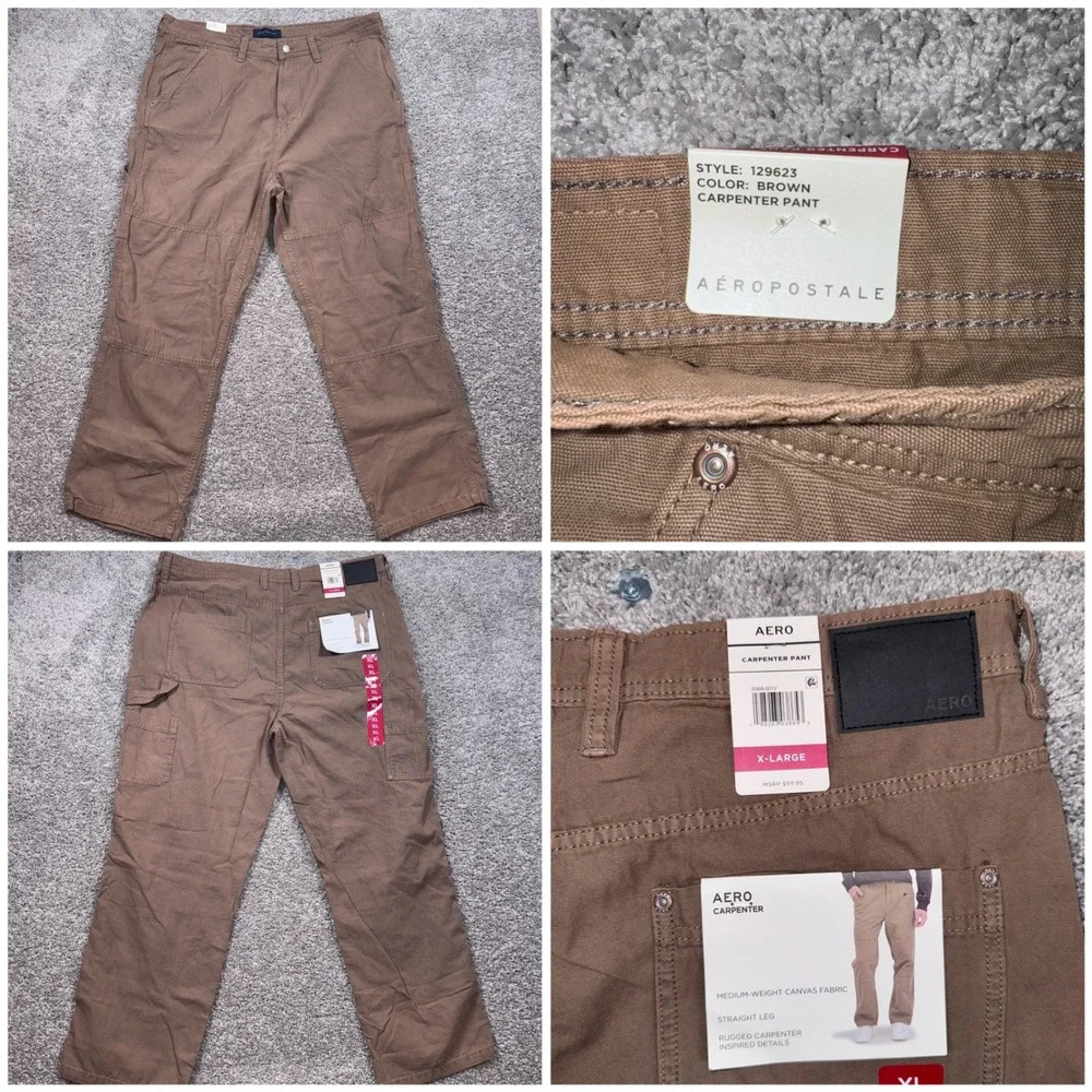 Aeropostale Carpenter Pant Mens Straight Leg Canvas Brown XL NEW